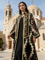 Ensemble Abaya deux pièces en polyester avec cardigan en mousseline brodé et robe intérieure – Kaftan décontracté et modeste pour Dubaï, l'Arabie Saoudite, l'Aïd et les mariages