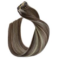 Extensions capillaires à clips, mèches naturelles, reflets bruns à blonds, pour femmes