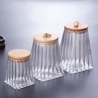 Nouveau pot de conservation carré en verre minimaliste avec couvercle en bambou, hermétique, résistant à l'humidité, compatible lave-vaisselle, fait main, écologique, pour le stockage alimentaire