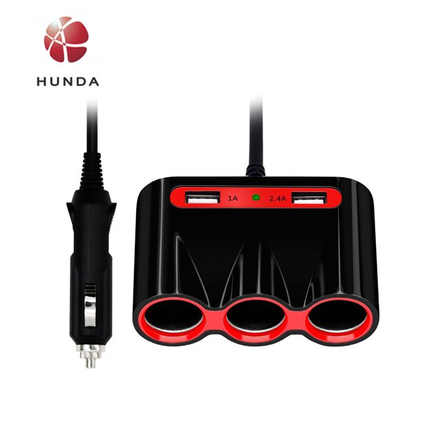 Hot Selling 12V/24V 120W 3 Way Auto Sockets Car Cigarette Lighter Adapter Splitter Lighter 2 USB Car Charger Ports