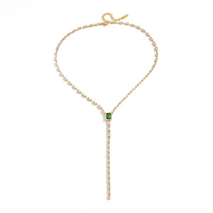 18K Stainless Steel <b>Square</b> Zircon Chain Necklace Geometric Design Bezel Setting Everyday Wear - Product Image 5