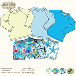 Wholesale Custom Surf Printing Baby <strong>Boys</strong> Swimwear <strong>Clothing</strong> Sets Summer Nylon Fabric Long Sleeve Sweatshirt and Shorts Swimsuit - Product Image 5