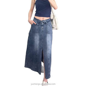 In Stock Korea Style High Waist A <b>Line</b> Design Super Stretch Hip Hop Streetwear african skirt Women's <b>Jeans</b> - Product Image 5