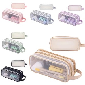 Grande trousse à crayons en maille, double couche, transparente, portable, multifonctionnelle, trousse à cosmétiques, essentiels pour étudiants et bureau - Product Image 1