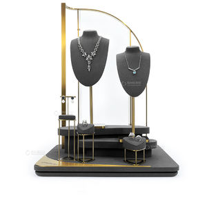 Soporte de exhibición de joyería de terciopelo de madera maciza y Metal popular personalizado conjunto de exhibición de mostrador de lujo para joyería - Product Image 6