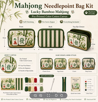 Kit de pochette de rangement pour broderie au point d'aiguille Lucky Bamboo Mahjong, en toile de coton imprimée DIY, avec fermeture éclair sur trois côtés, pour débutant