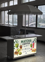Chariot à thé matcha avec logo personnalisable, bar mobile avec boîte publicitaire rétroéclairée, chariot à desserts pliable à affiches interchangeables
