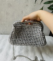 Tas Clutch Pouch Rajut Metalik Perak Emas Berkilau Dengan Pegangan, Tas Clutch Pengiring Pengantin Pernikahan, Tas Malam Kulit Vegan
