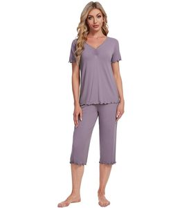 Liquidación de Stock: Conjunto de Pijama de 2 Piezas de Fibra de Bambú para Mujer, Corte Holgado, Color Liso, Envío Rápido - Product Image 5