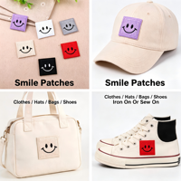 Lot de 6 écussons brodés thermocollants motif sourire pour vêtements, chapeaux, sacs, chaussures, chaussettes, pour cadeaux DIY, activités commerciales et décoration