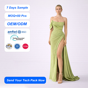 Abito <span class=keywords><strong>da</strong></span> <span class=keywords><strong>sera</strong></span> elegante verde scintillante con spalle scoperte, spacco alto e strascico, modello SHENGFU, personalizzabile - Product Image 1