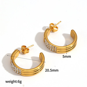 ต่างหูสแตนเลสทรงเรขาคณิตรูปตัว C ประดับเพชรสำหรับผู้หญิงสวมใส่ทุกวัน - Product Image 5