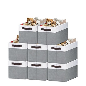 Cestas de tela plegables grandes con asas para organizar estantes y armarios - Product Image 1