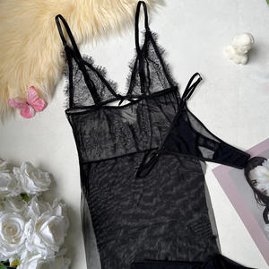 Conjunto de Lencería Íntima de Encaje Negro Transparente Personalizado de Primavera, Ropa de Dormir Sensual de Malla de Encaje, Conjunto Sensual de Ropa Interior - Product Image 3