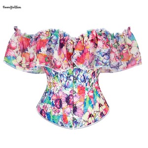 Vintage Romantique Floral Débardeur Slim Fit Bustier hors de l'épaule <span class=keywords><strong>Corset</strong></span> en <span class=keywords><strong>Rose</strong></span> <span class=keywords><strong>Rose</strong></span> 38CM Hauteur Dentelle Décoration Ferme Contrôle - Product Image 1