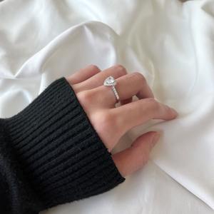 Perhiasan diskon besar 925 perak murni cincin zirkon kubik hati Halo cincin janji sampel cincin pertunangan untuk wanita - Product Image 4