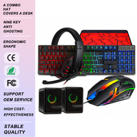 Set Keyboard, Mouse, dan Headset Gaming 5 in 1 Berkabel, 104 Tombol, 9 Tombol Anti Ghosting, 1000 DPI, Lampu LED, Tahan Air, OEM Grosir