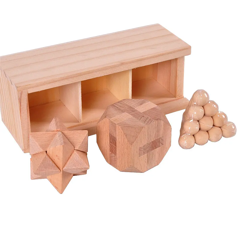 Giocattoli educativi in legno in legno scatolato set di tre giocattoli tetraedro piramidale di Giove