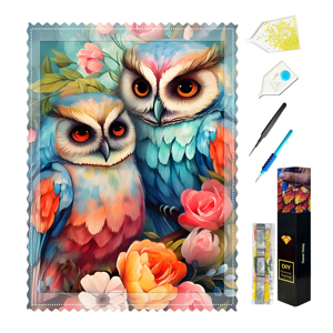Opera d'Arte in Diamond Painting di Alta Qualità: Gufo e Fiore, Colorata Decorazione con Cristalli, Regalo per <span class=keywords><strong>Amici</strong></span> - Product Image 1