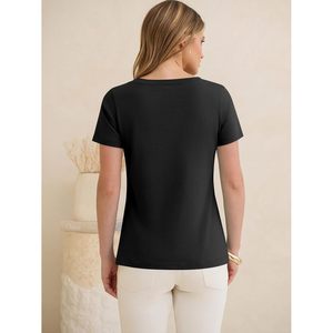 Camiseta FOXA para Mujer, Cuello en V, Manga Corta, Algodón Básico, Transpirable, Estilo Casual de Verano, Primavera 2026 - Product Image 5