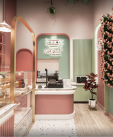 Nouvelle vitrine de café rose à la mode avec éclairage LED Design intérieur élégant pour les magasins de bonbons et les cafés