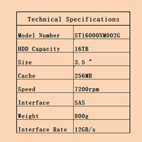 HDD SAS 16TB Baru ST16000NM002G Kelas Enterprise 7200RPM 256MB Cache 3.5-inci Penyimpanan Server Pusat Data Internal