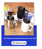Ensemble de pichets à latte art en acier inoxydable avec marques de mesure, outil pour faire mousser le lait, capacité de 350 ml, design moderne et minimaliste