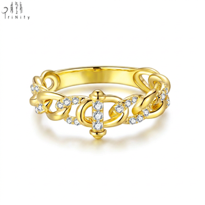Anillo de Diseño de Cadena Vintage Hecho a Mano, de Alta Calidad, para Exportación, al por Mayor, con Diamantes Naturales Reales y Oro Sólido de 18K - Product Image 1