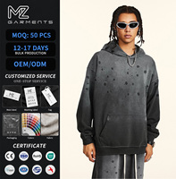 Vente en gros de sweats à capuche oversize délavés 410GSM en coton et polyester, effet peinture pulvérisée Monkey Wash, graphisme personnalisé, streetwear