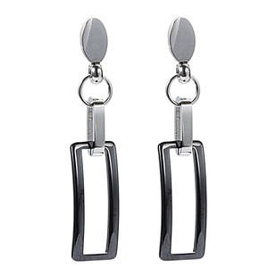 Ensemble collier et boucles d'oreilles rectangulaires géométriques en acier inoxydable pour femmes, bijoux de fête, accessoires de mode noir et blanc - Product Image 3