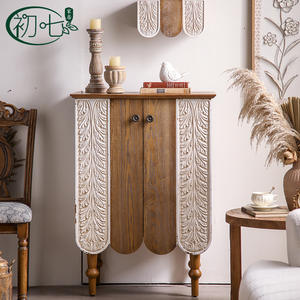 French Style Solid <b>Wood</b> Embossed <b>Sideboard</b> Distressed Paint Storage Cabinet Entryway Furniture - Product Image 1