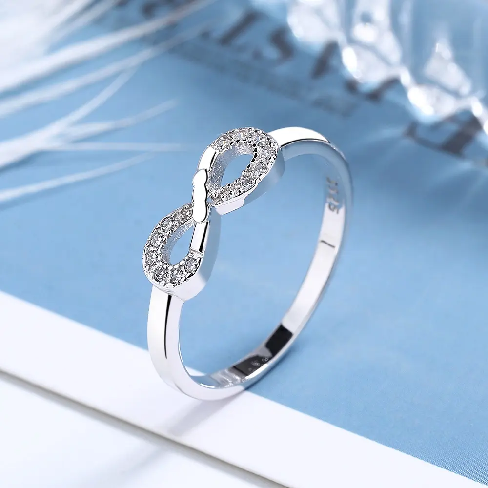 Fine Jewelry 925 Sterling Silver Cubic Zirconia Rhodium Plated Infinity Ring