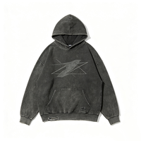 Sweat-shirt à capuche oversize vintage délavé, imprimé géométrique abstrait Kornit DTG, ourlet déchiré, style streetwear