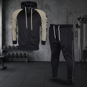 Ensemble de survêtement à capuche zippé colorblock pour homme, en molleton décontracté, avec logo personnalisé, pour l'hiver et les activités de plein air - Product Image 2
