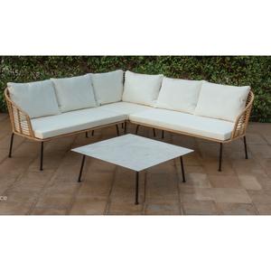 ENSEMBLE DE SALON DE JARDIN JEPARA, ACIER ET POLYRATTAN NATUREL - Product Image 1