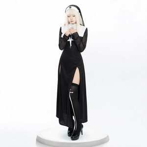 Nuevo Disfraz de Monja Sexy para Adultos de Halloween, Disfraz de Cosplay con Cruz Negra, Vestido para Actuaciones de Carnaval - Product Image 1