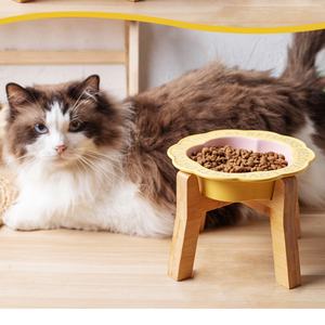 Lace Cat Bowl Anti Black Chin Food <b>Ceramic</b> Pet Anti Knock High Legged Wooden Frame Food Bowl Water Feeding Bowl - Product Image 2