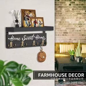 Wooden Entryway Key Rack Wall Mounted Storage Shelf With <b>Hooks</b> Home Sweet Home Sign Mail Organizer <b>Black</b> - Product Image 3