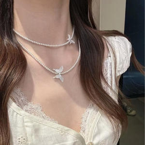 Collar de Color Dopamina de Verano, Perla de Agua Dulce Natural de 3.5-4mm, Casi Redonda, Impecable, Combinada con Piedra Azul - Product Image 1