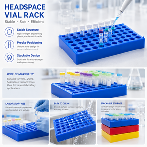 Soporte para Viales DeGao Headspace PP con 40/50 Orificios para Viales de 3-60mL, Resistente a la Corrosión, Apilable, para Uso en Laboratorio - Product Image 2