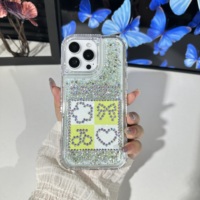 Étui de luxe scintillant à paillettes liquides pour iPhone 16 15 14 13 Pro Max, coque de téléphone Bling avec diamants, nœud et cœur