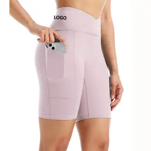 Женские узкие шорты для йоги с логотипом под заказ, спортивные шорты с высокой талией, подтяжки бедер, быстросохнущие, дышащие, для езды на велосипеде, фитнеса и капри