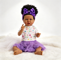 22 Zoll Schwarze Hautfarbene Reborn-Babypuppe Afroamerikanisch Weichvinyl Realistische Lebensechte Neugeborenen-Puppe Geschenk für Kinder