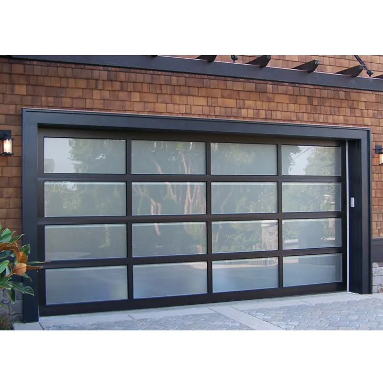 Новая Черная секционная панель из алюминиевого сплава с матовым стеклом для гаражной двери