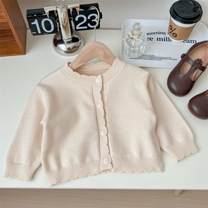 Tongxingyuan Girls Floral Dress Set With Knitted <b>Cardigan</b> Two Piece Autumn Outfit <b>Beige</b> Blue Cotton Kids Clothing - Product Image 3