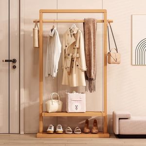 High-end natural color household <b>clothes</b> <b>rack</b>, floor-standing indoor movable multi-layer <b>clothes</b> <b>rack</b>, simple and thickened - Product Image 2