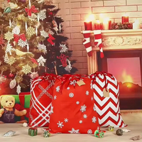 Vente en gros Sac de rangement en toile à rayures avec cordon de serrage Sacs-cadeaux de Noël réutilisables avec logo imprimé sur mesure