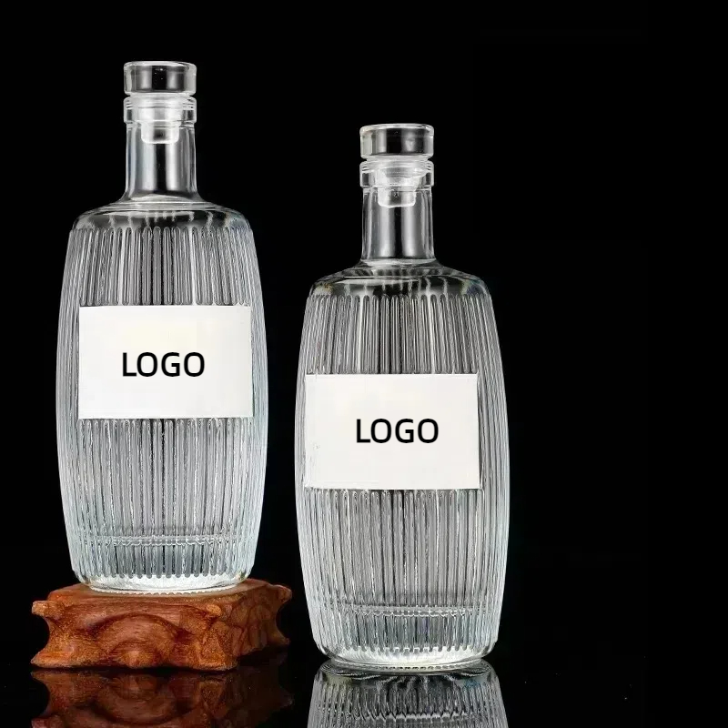 Vertical Stripe 500ml Transparent Empty Liquor Glass Bottle Round Glass Juice Bottles