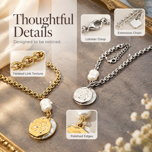 Collier pendentif pièce de monnaie en acier plaqué or 18 carats, anti-ternissement, avec perle baroque ange, pour cadeau d'anniversaire, vente en gros usine OEM - Product Image 3