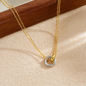 Minimalist Layered Necklace Double Chain Gold Silver Ring Pendant Daily Wear Gift Jewelry N4227 - Product Image 3